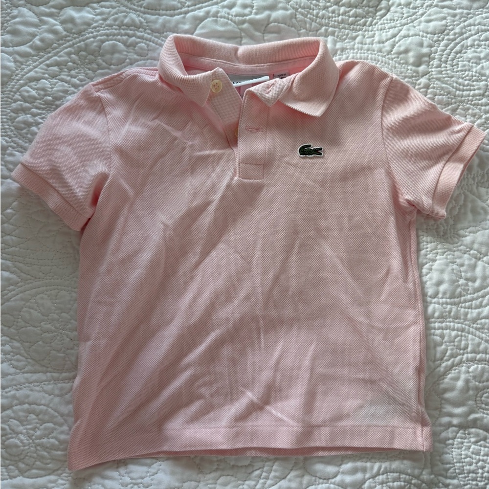 Lacoste Light Blue Boys' Cotton Polo with Crocodile Patch. Size 4